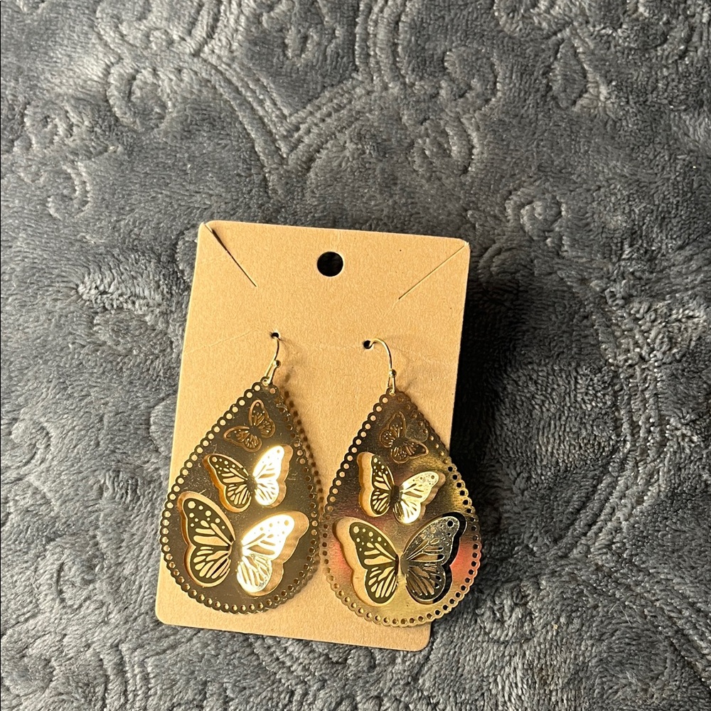 Gold Plated Butterfly Teardrop Earrings